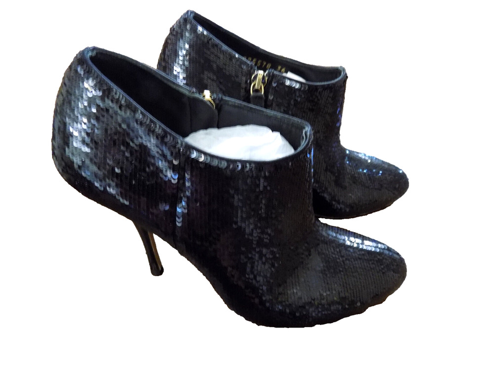 Gucci Black Sequins Ankle Booties Boots Shoes RARE High Patent 4" Heels 36 6 EUC